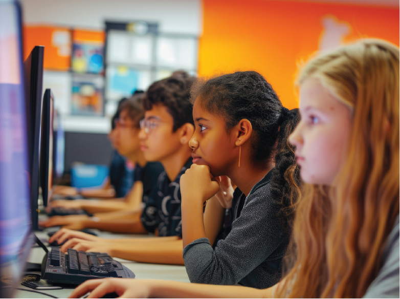 Close up of students using computers