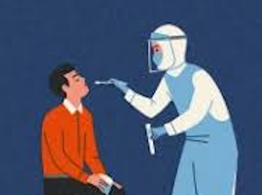  image of a person wearing personal protective equipment taking doing covid test on a man sitting