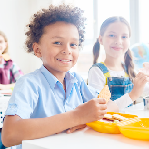 Children eating lunch in a cafeteria