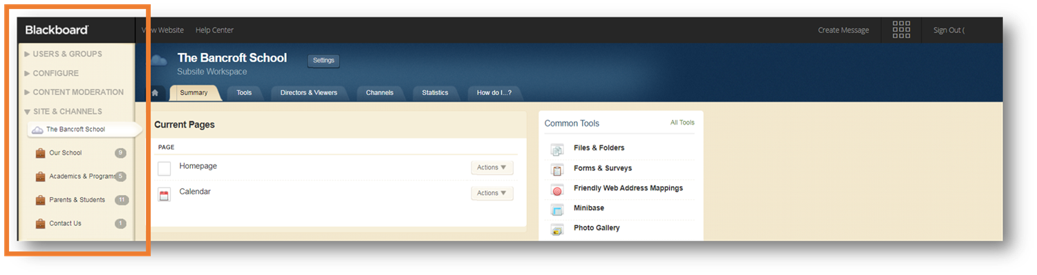 content browser in site manager 