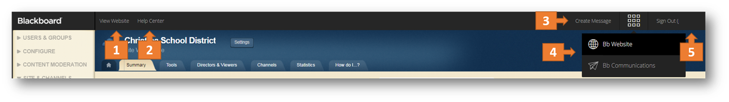 site manager navigation bar screenshot 