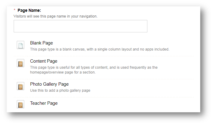 Preset page types 