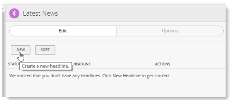 Step 2 - Click 'New' to add a headline