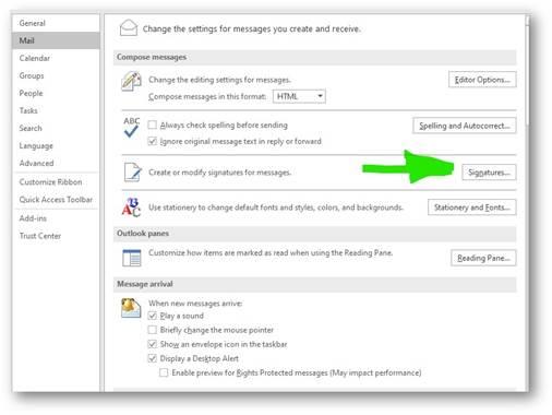 Screenshot of Microsoft Outlook settings