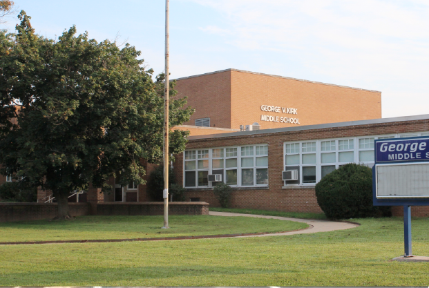 The front of George V. Kirk Middle School