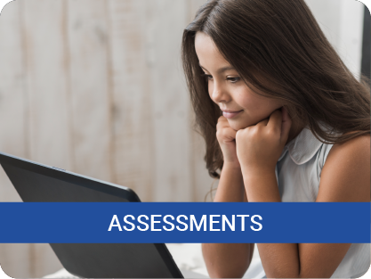 'Assessments' image of female student using laptop